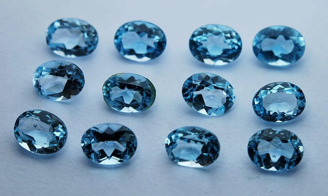 10Pc Sky Blue Topaz Faceted Oval Loose Stone 6X8mm