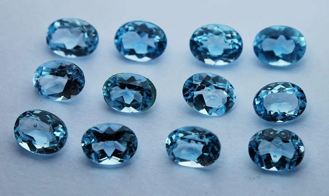 10Pc Sky Blue Topaz Faceted Oval Loose Stone 6X8mm