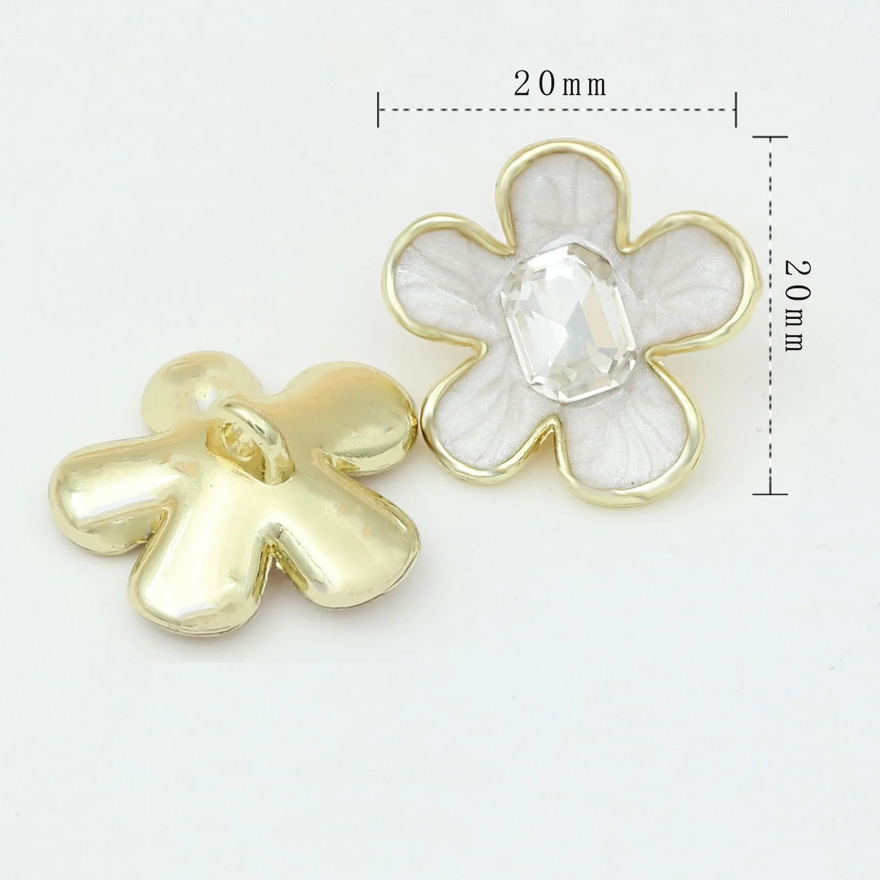 20mm White/Grey/Pink Enamel Camellia Metal Shank Buttons 48 Pack