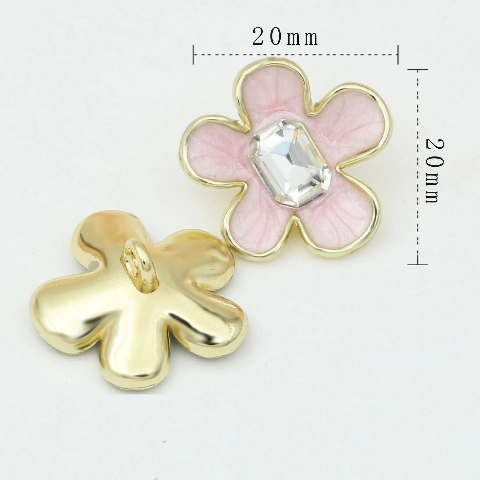 20mm White/Grey/Pink Enamel Camellia Metal Shank Buttons 48 Pack