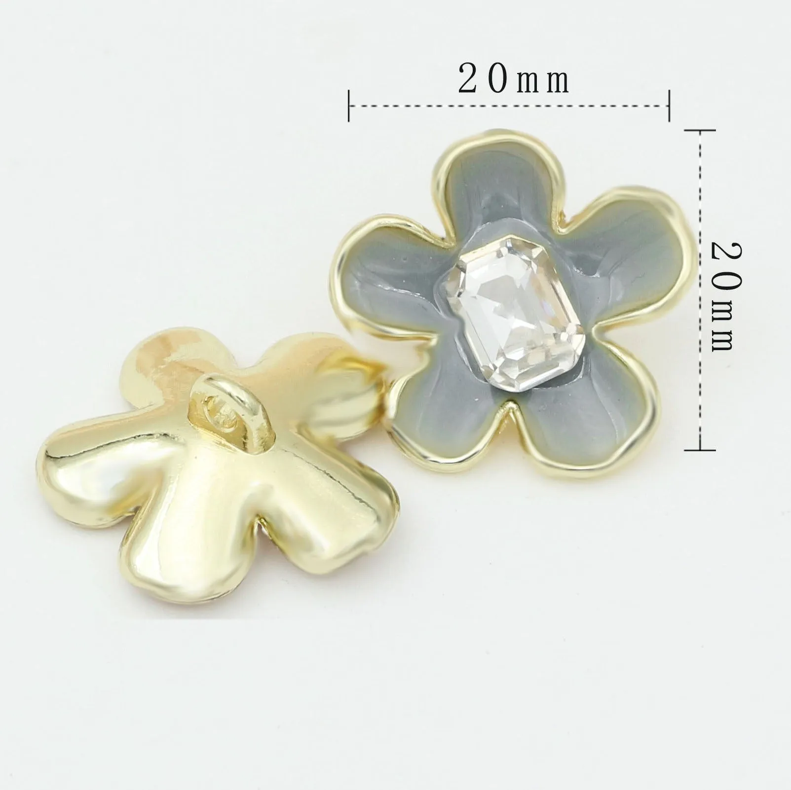 20mm White/Grey/Pink Enamel Camellia Metal Shank Buttons 48 Pack