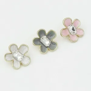 20mm White/Grey/Pink Enamel Camellia Metal Shank Buttons 48 Pack