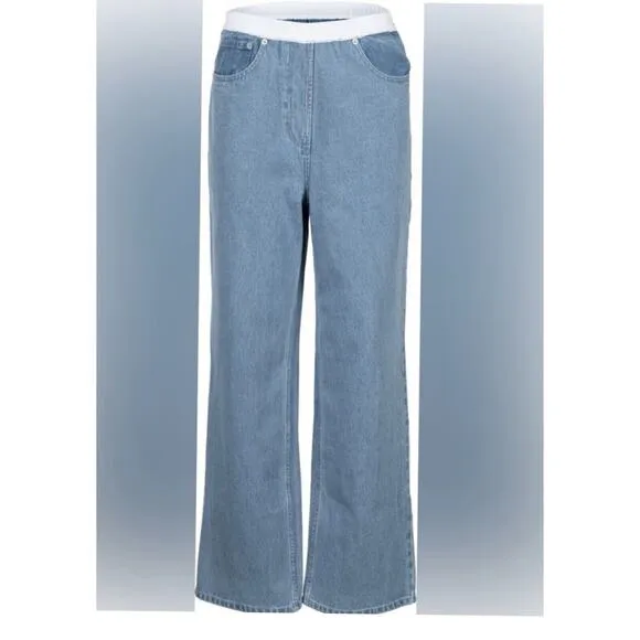 #221 NWT-THAKOON SMOCKED WAIST WIDE LEG ID INDIGO DENIM JEANS Sz6 Ret$385 &quot;RARE&quot;