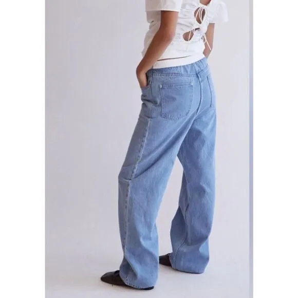 #221 NWT-THAKOON SMOCKED WAIST WIDE LEG ID INDIGO DENIM JEANS Sz6 Ret$385 &quot;RARE&quot;