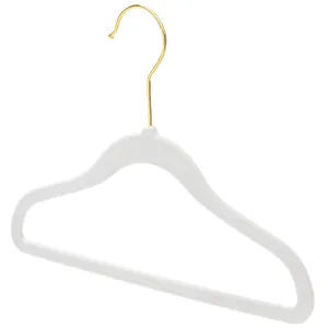 25cm Kids Size Slim-Line White Velvet Suit Hanger with Gold Hook Sold in Bundles of 20/50/100