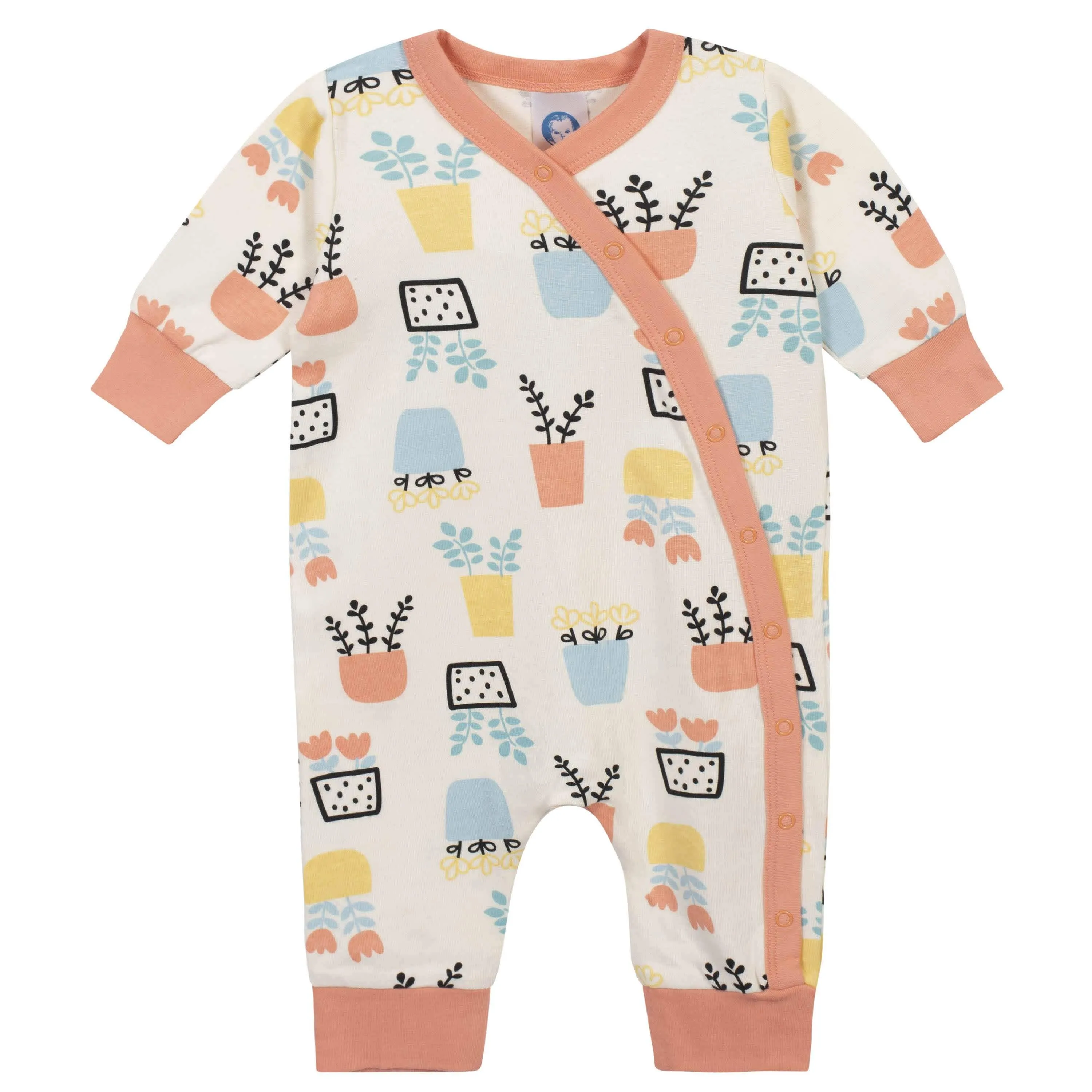 3-Piece Baby Girls Comfy Stretch Flower Pot Coverall Set