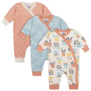 3-Piece Baby Girls Comfy Stretch Flower Pot Coverall Set
