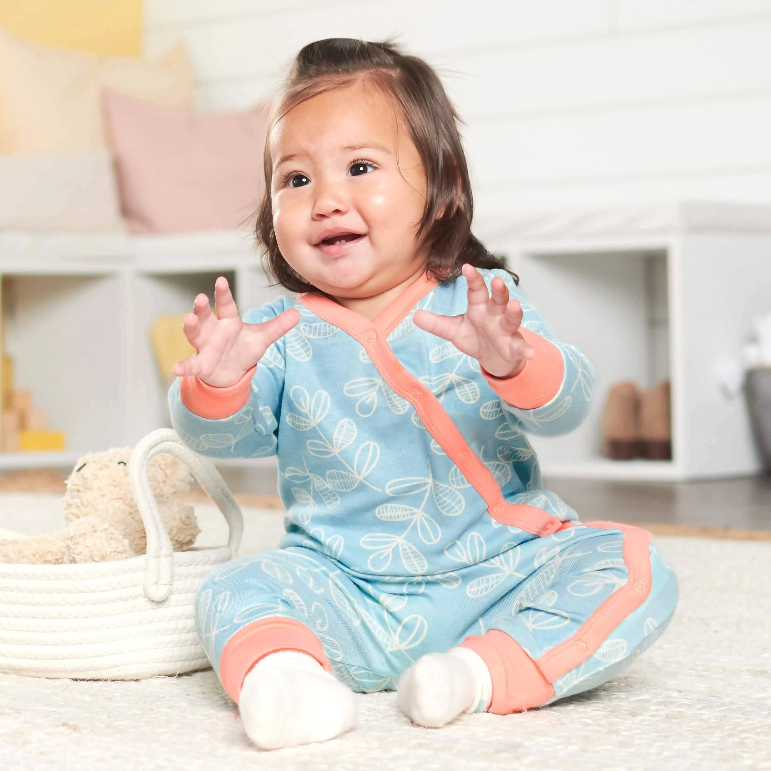 3-Piece Baby Girls Comfy Stretch Flower Pot Coverall Set