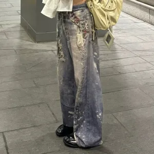 3D Printed Distressed Baggy Jeans