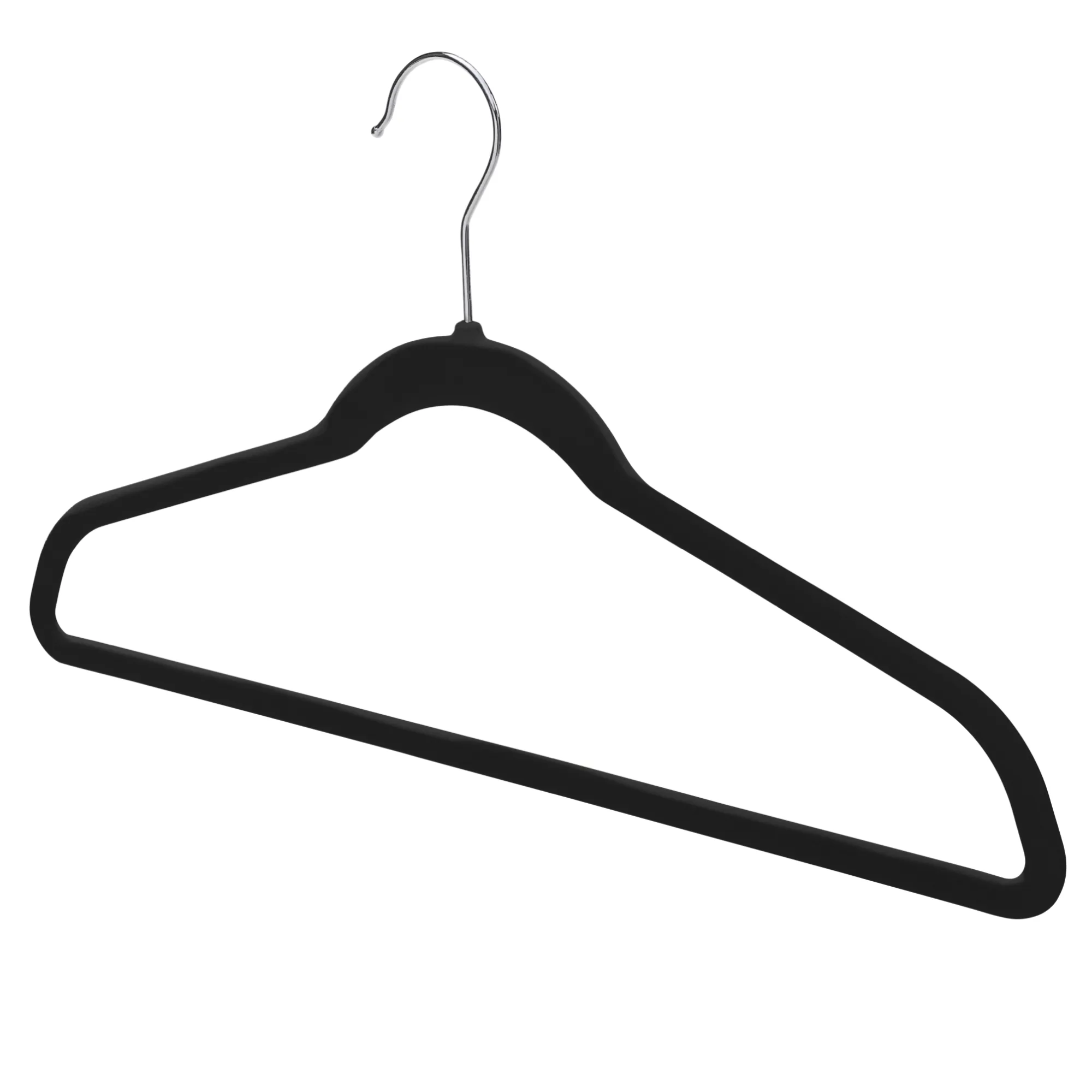 43cm Slim-Line Black Velvet Coat Hanger with Chrome Hook Sold in Bundles of 50/100