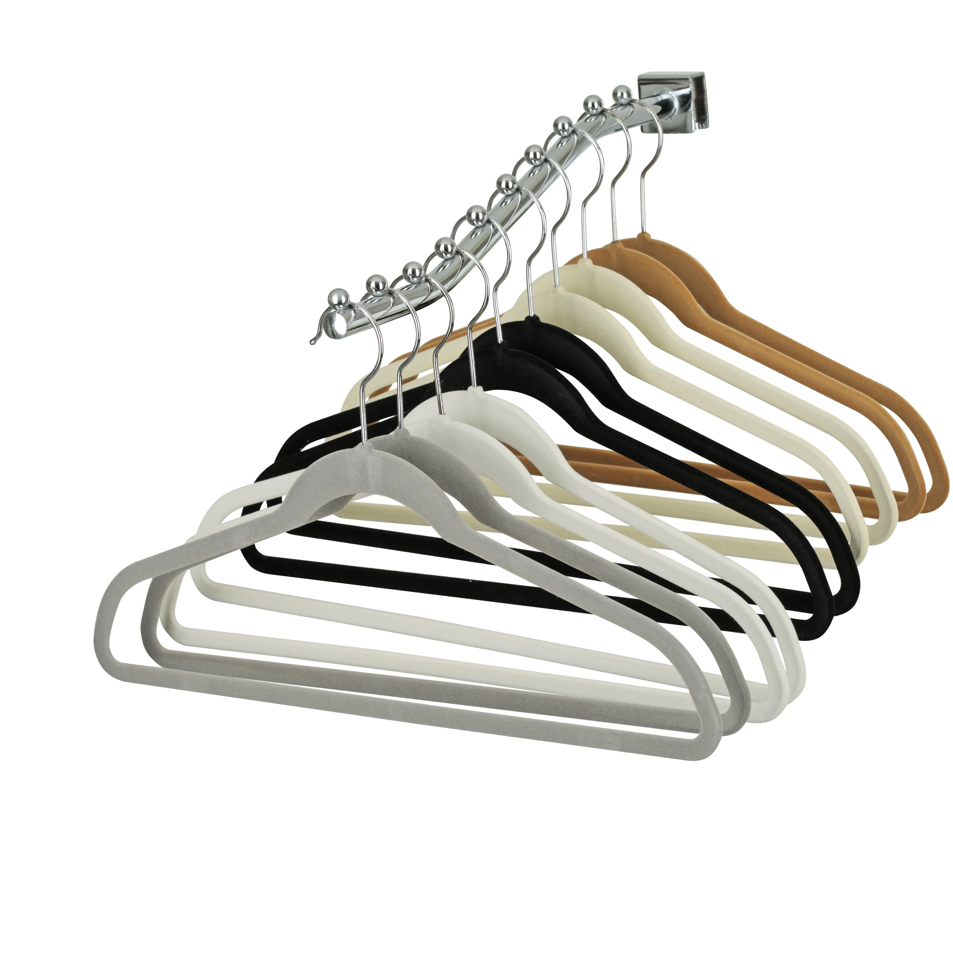 43cm Slim-Line White Velvet Coat Hanger with Chrome Hook Sold in Bundles of 50/100