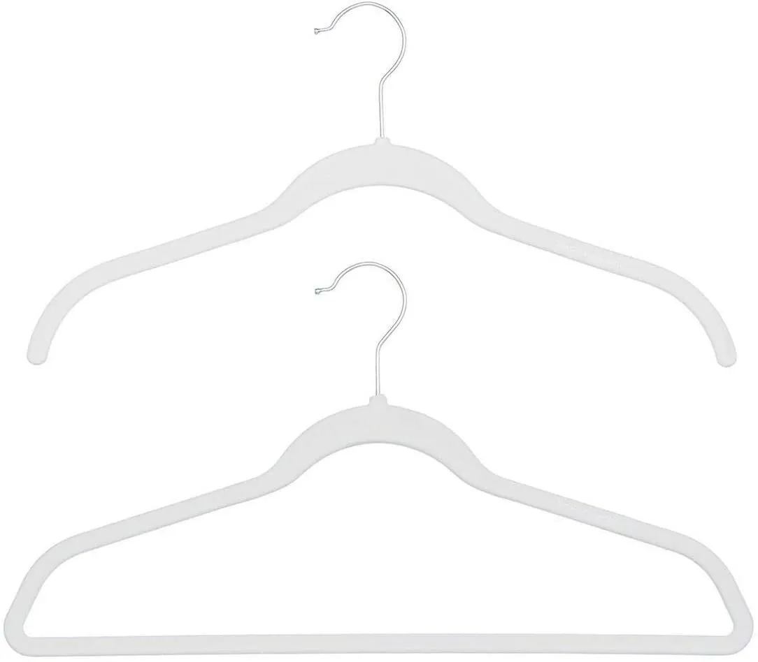 43cm Slim-Line White Velvet Coat Hanger with Chrome Hook Sold in Bundles of 50/100
