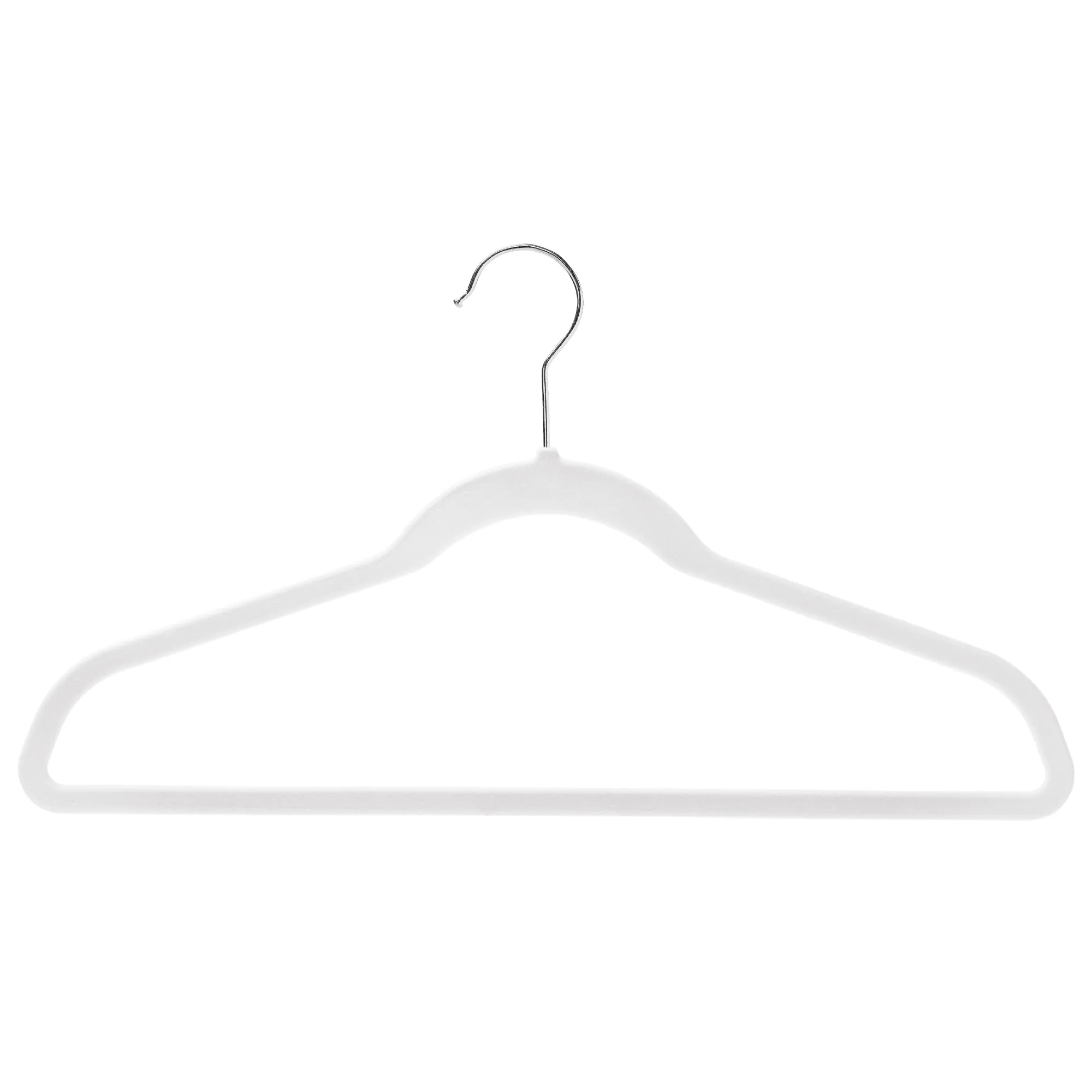 43cm Slim-Line White Velvet Coat Hanger with Chrome Hook Sold in Bundles of 50/100
