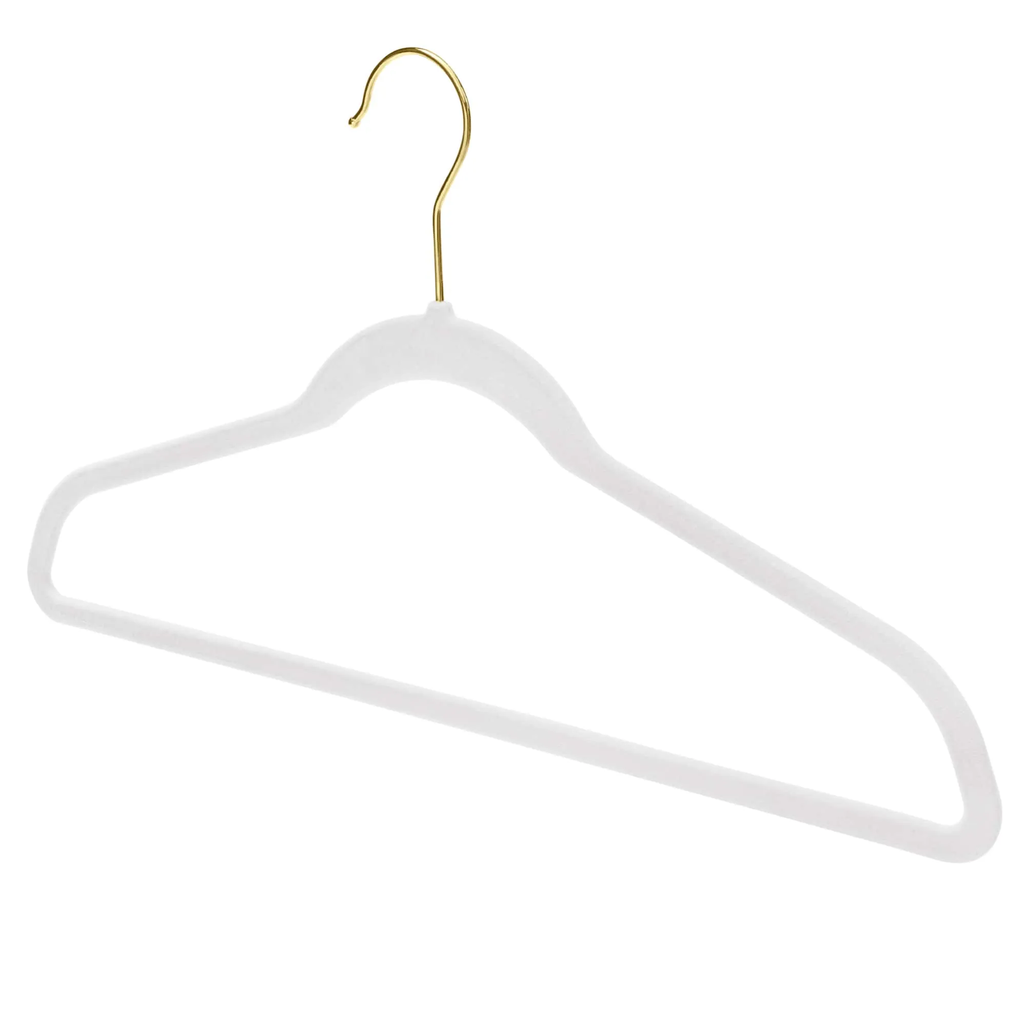 43cm Slim-Line White Velvet Coat Hanger with Gold Hook Sold in Bundles of 50/100