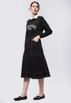 A-Line Midi skirt with Contrast Stitch