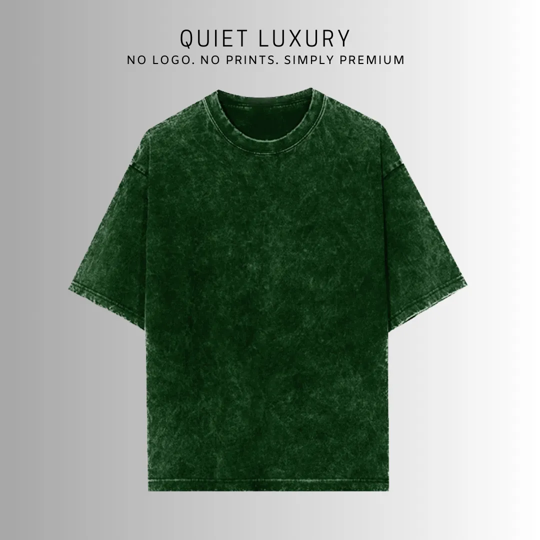 Acid Wash Quiet Luxury Bottle Green Oversized T-Shirt For Men