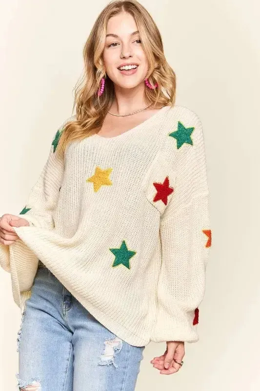 ADORA Multi Color Star Sweater Top