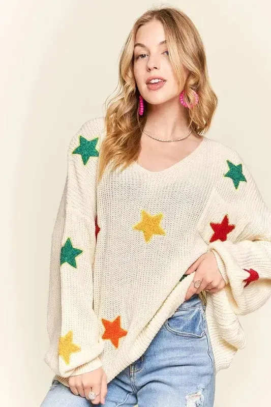 ADORA Multi Color Star Sweater Top