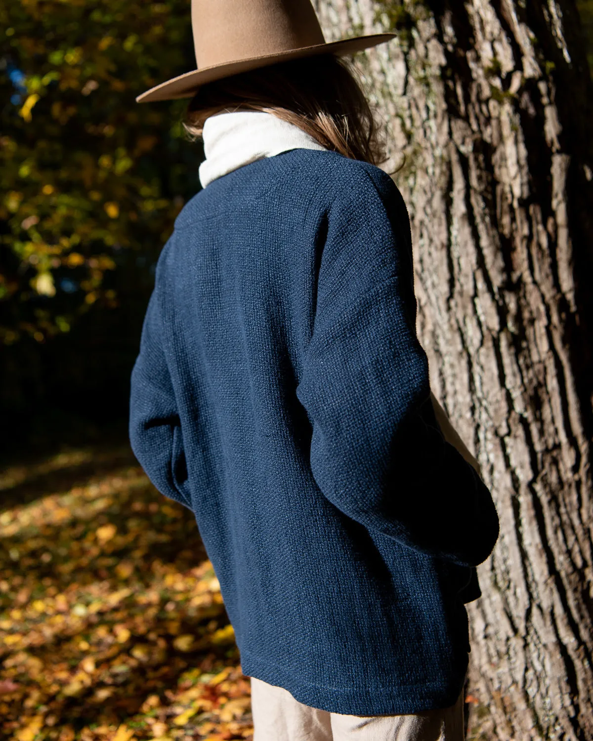 Alexis - Linen Cardigan in Dark Blue