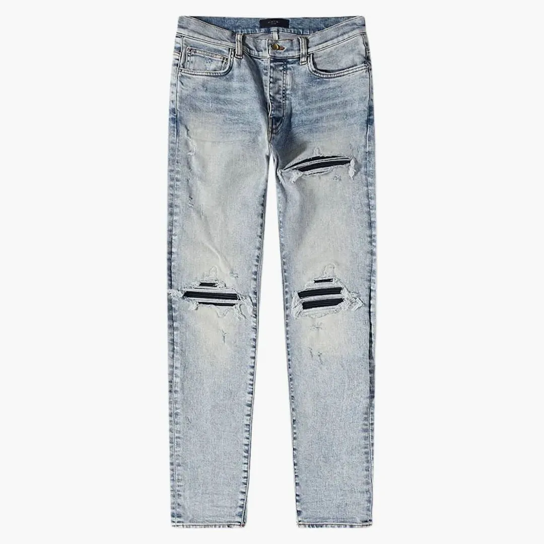 Amiri Mx1 Leather Detail Skinny Jeans Stone Indigo