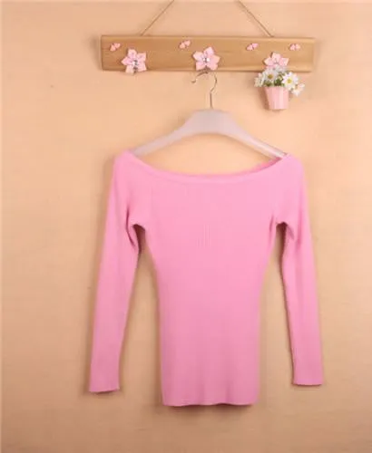 and Women Basic Pullover Sweaters female slit neckline Strapless Sweater thickening sweater top thread slim
