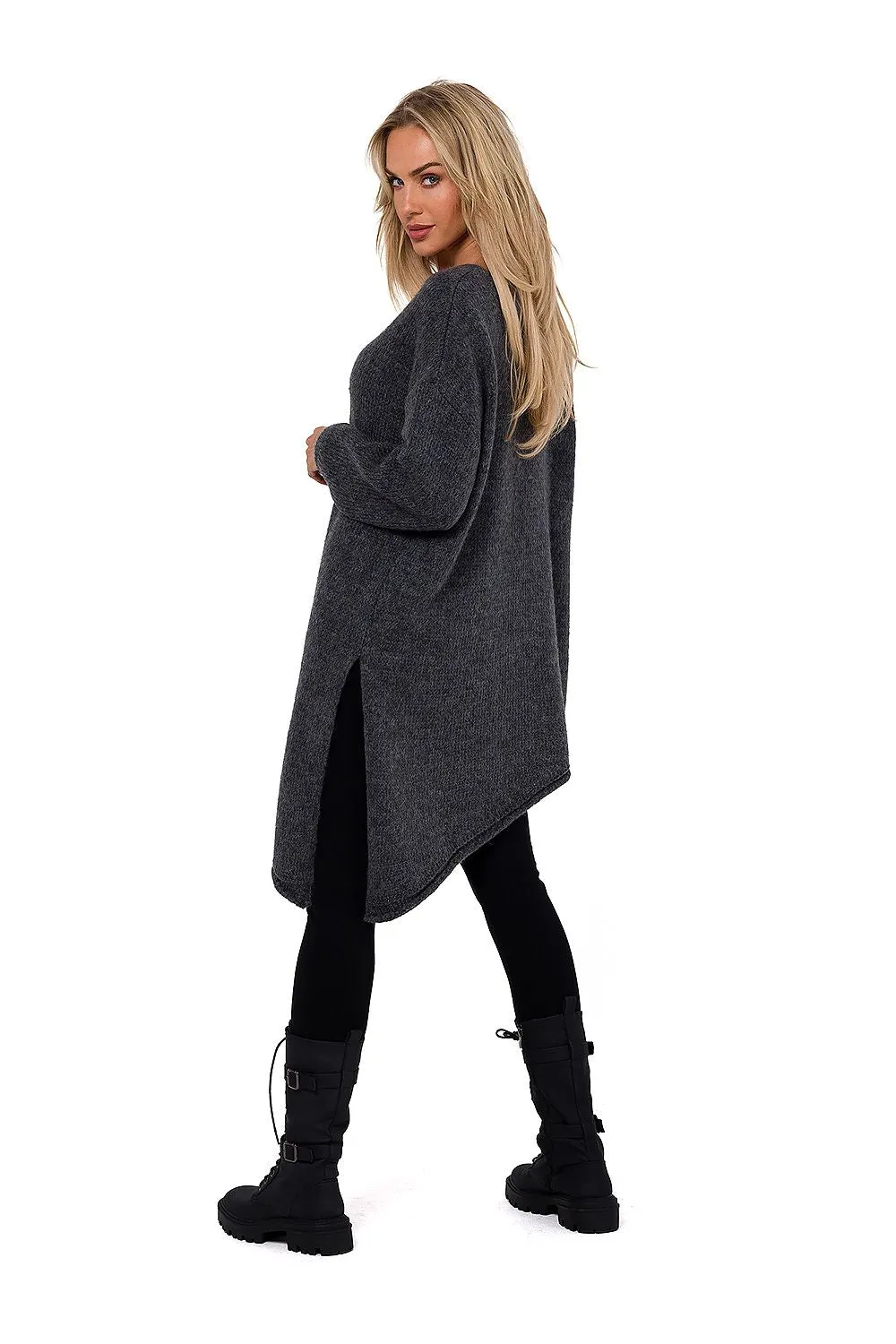 Asymmetrical Knit Sweater with Side Slit