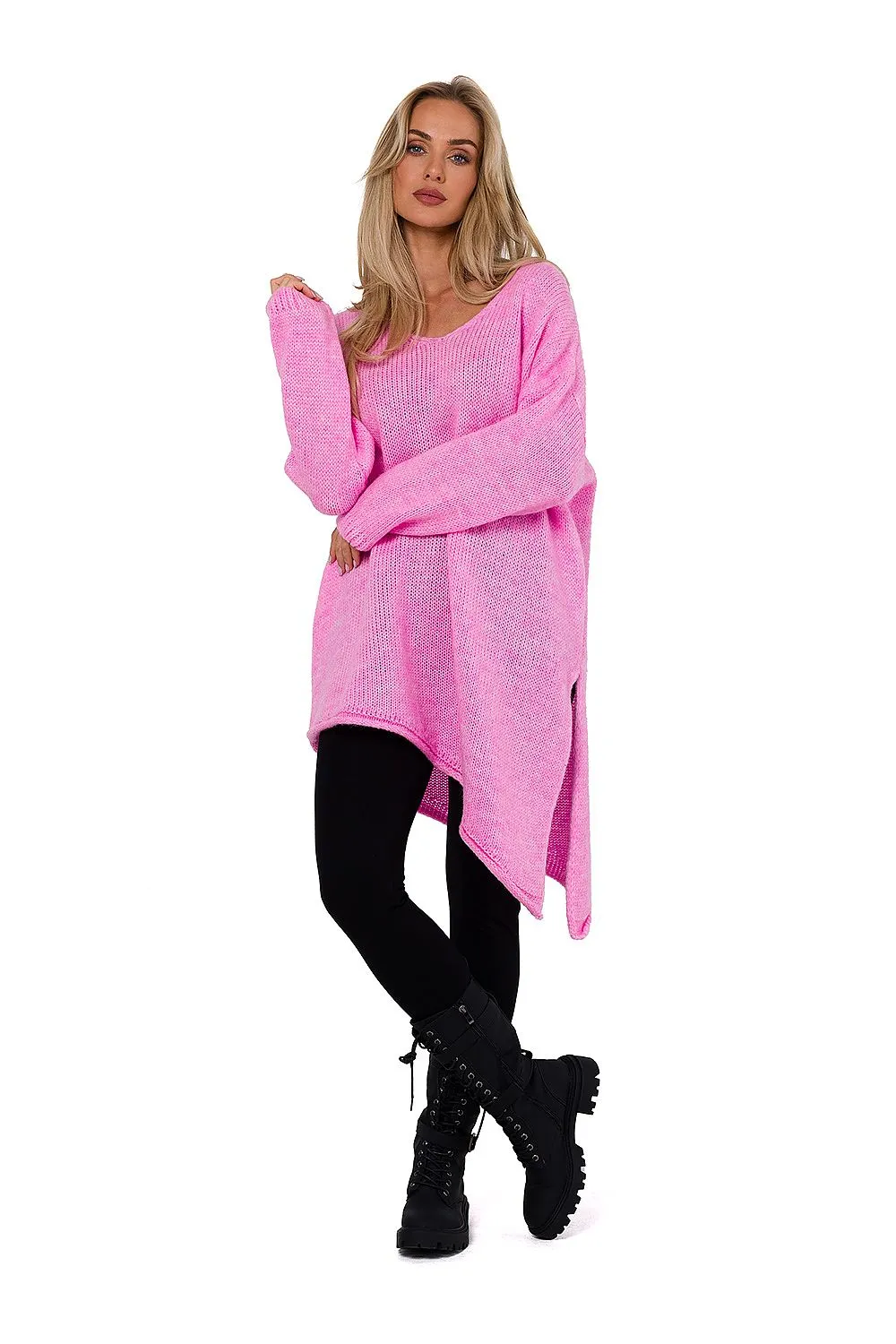 Asymmetrical Knit Sweater with Side Slit