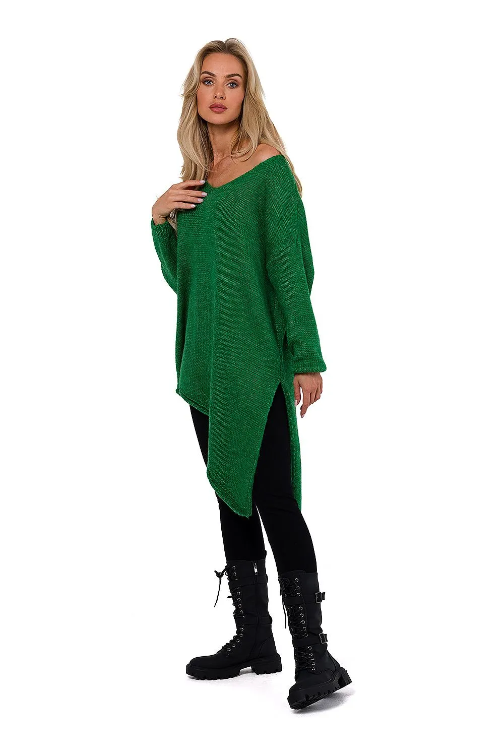 Asymmetrical Knit Sweater with Side Slit