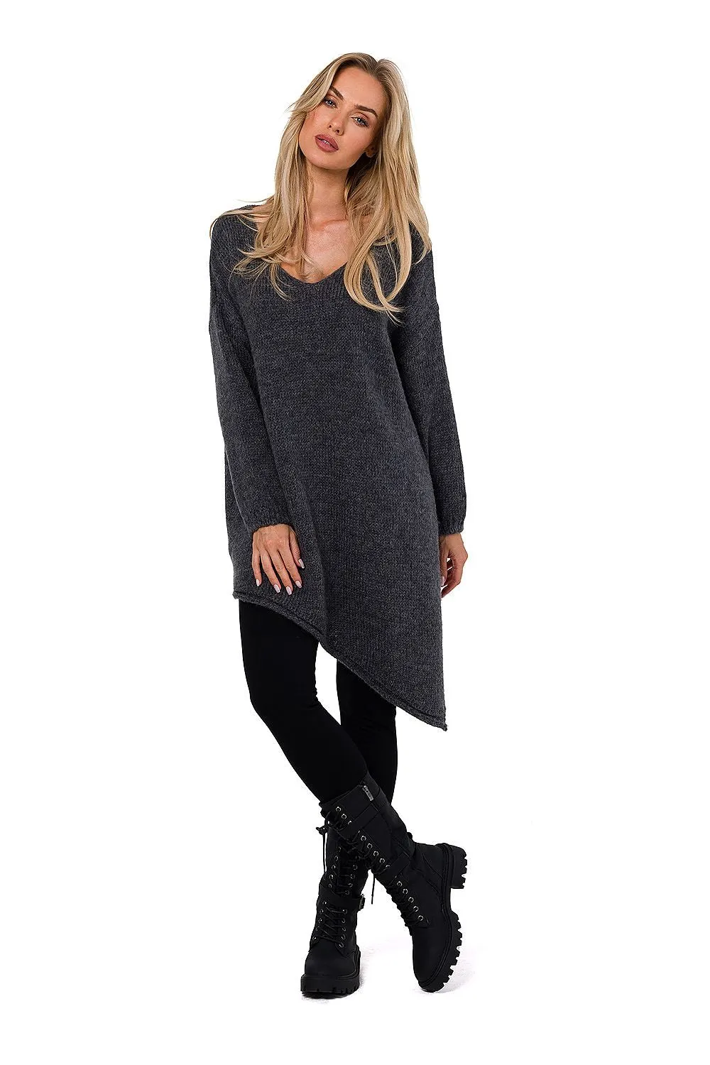 Asymmetrical Knit Sweater with Side Slit