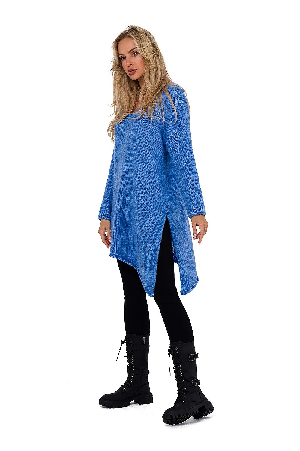 Asymmetrical Knit Sweater with Side Slit