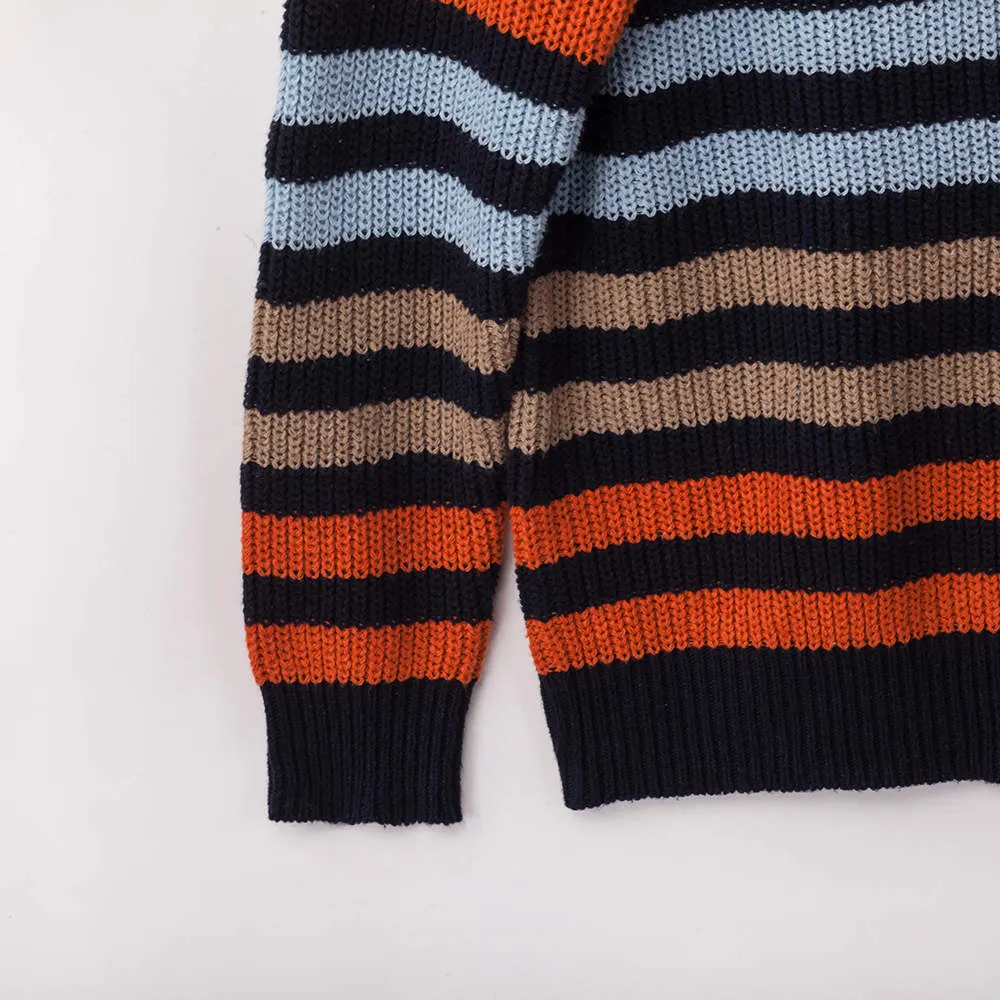 Autumn and Winter New Blue Multicolor Striped Loose Knit Sweater