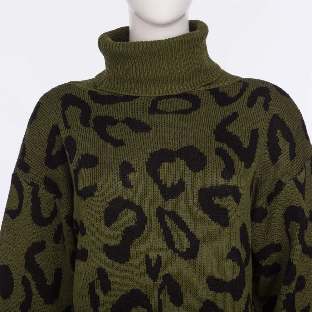 Autumn and Winter New Leopard-print Loose Knit Sweater