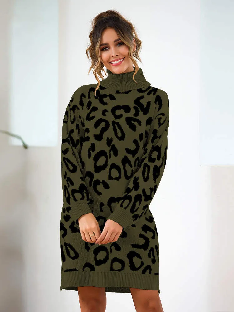 Autumn and Winter New Leopard-print Loose Knit Sweater