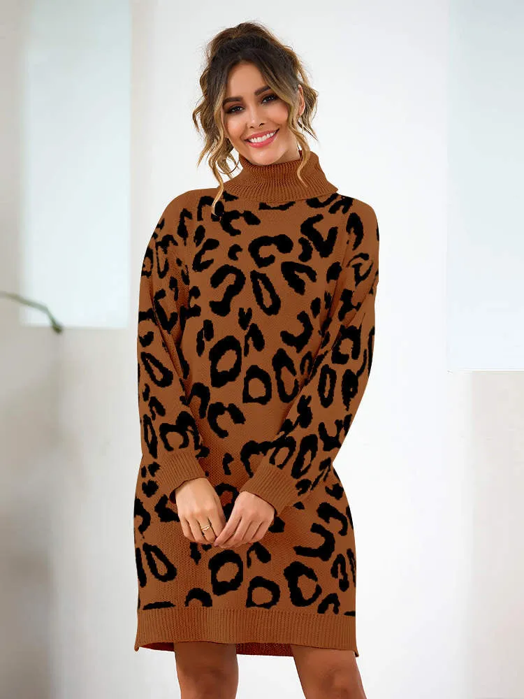 Autumn and Winter New Leopard-print Loose Knit Sweater