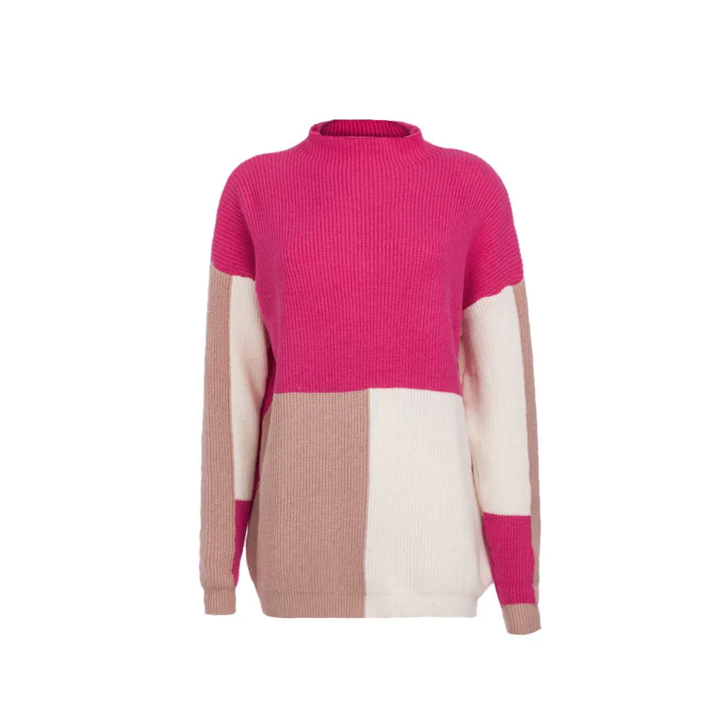 Autumn and Winter New Sweater Three-color Stitching Loose Lazy Wind Sweater Women's Clothing