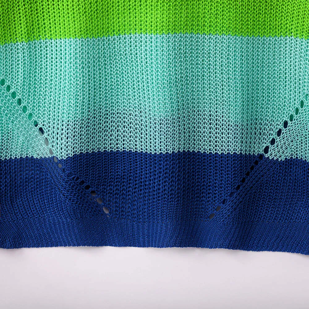 Autumn and Winter Sweaters New Rainbow Color Matching Loose Long Sleeve Pullover Sweater Women