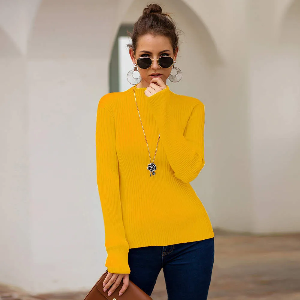 Autumn and Winter Women's Four-color Slim Temperament Half-high Collar Sweater Top
