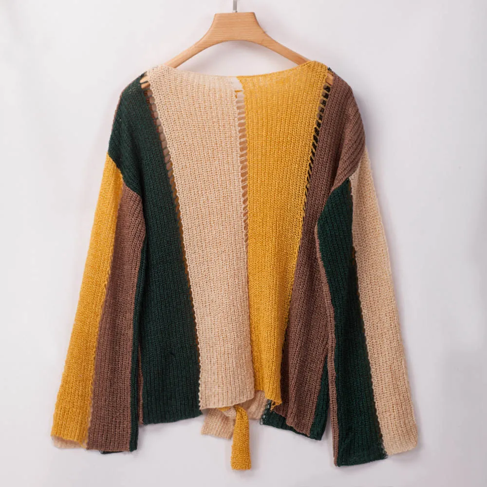 Autumn and Winter Women's Long-sleeved Color Matching Loose Sweater