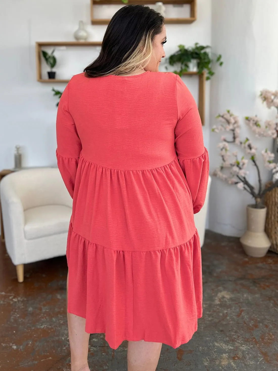 Balloon Sleeve Tiered Dress with Pockets