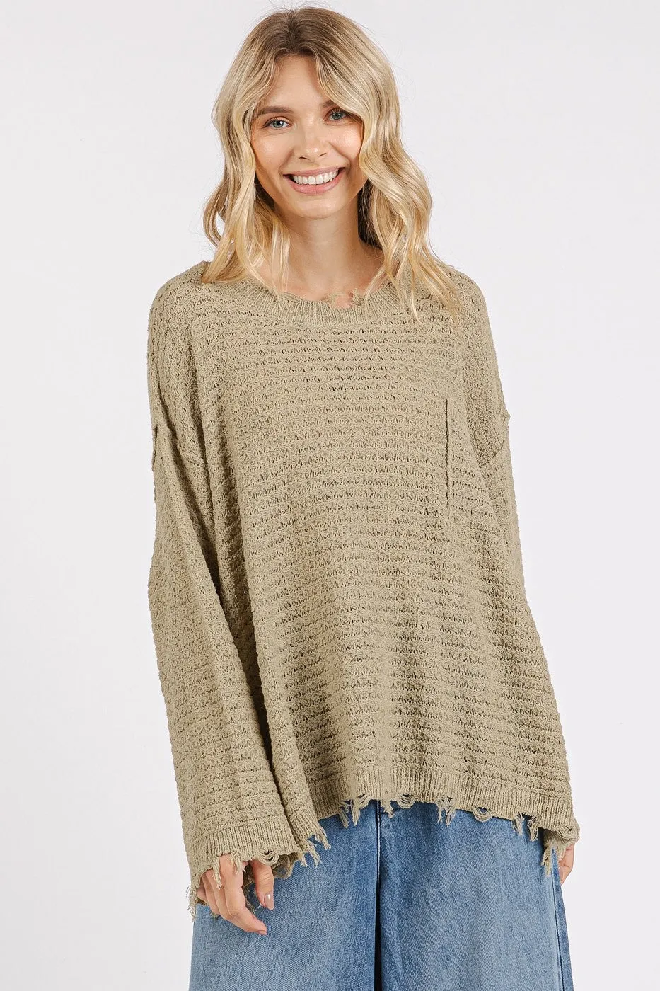 Basil Distressed Loose Sweater