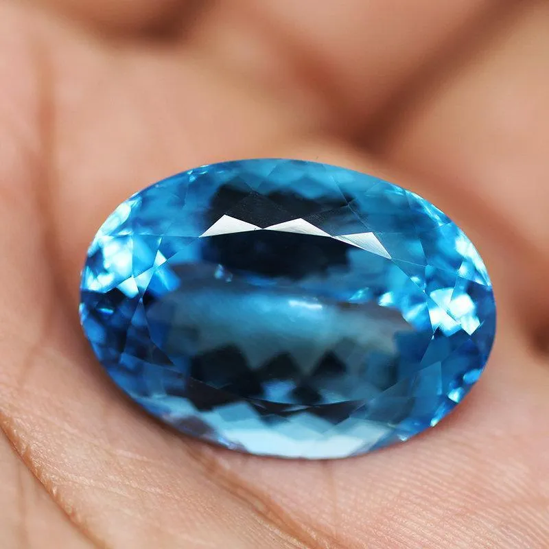 Bast offer pls 45ct Huge Certified Natural EarthMined Swiss Blue Topaz Oval Cut Loose Gemstone