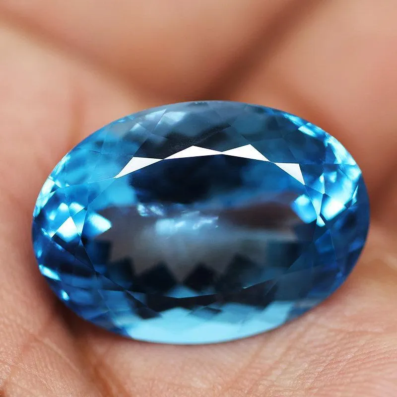 Bast offer pls 45ct Huge Certified Natural EarthMined Swiss Blue Topaz Oval Cut Loose Gemstone