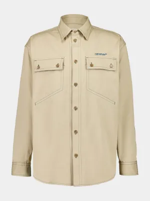 Beige Overshirt in Cotton with Stitch Details