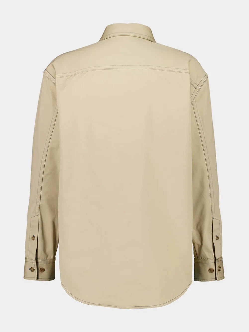 Beige Overshirt in Cotton with Stitch Details
