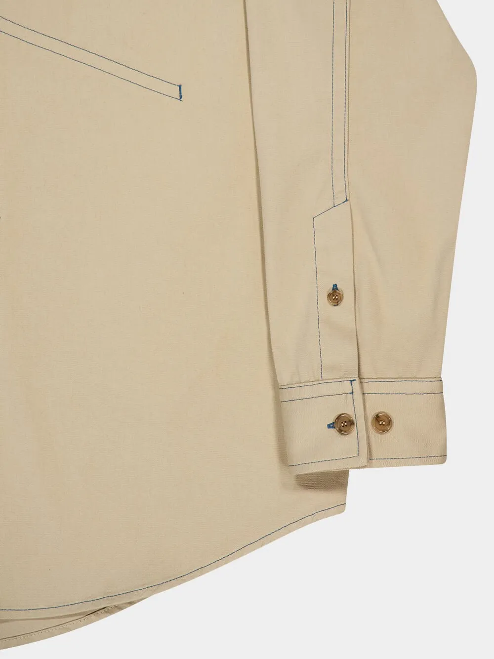 Beige Overshirt in Cotton with Stitch Details