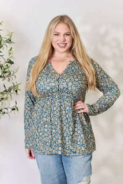 Bellamie Floral Half Button Long Sleeve Blouse - Online Exclusive
