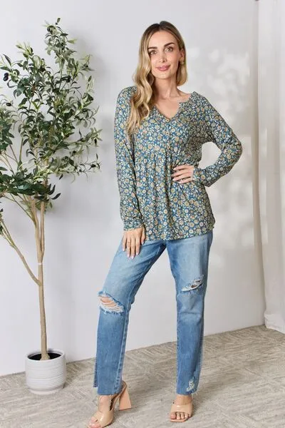 Bellamie Floral Half Button Long Sleeve Blouse - Online Exclusive