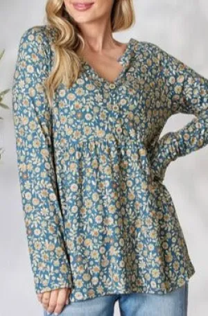 Bellamie Floral Half Button Long Sleeve Blouse - Online Exclusive