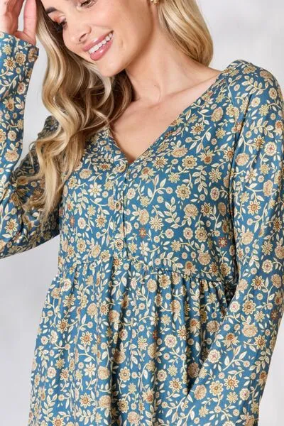 Bellamie Floral Half Button Long Sleeve Blouse - Online Exclusive
