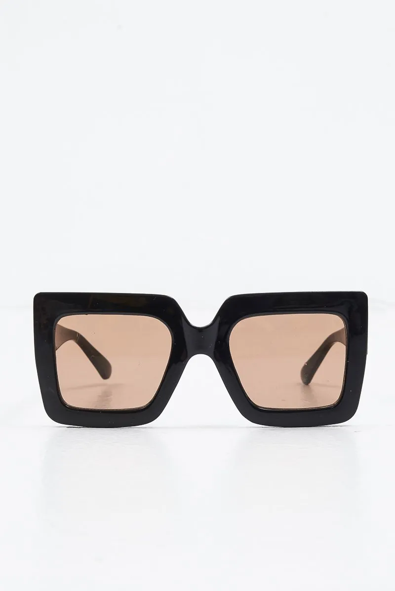 Black Brown Tinted Lens Oversized Square Sunglasses - Cyanna